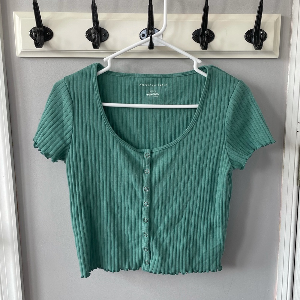 teal lettuce hem top